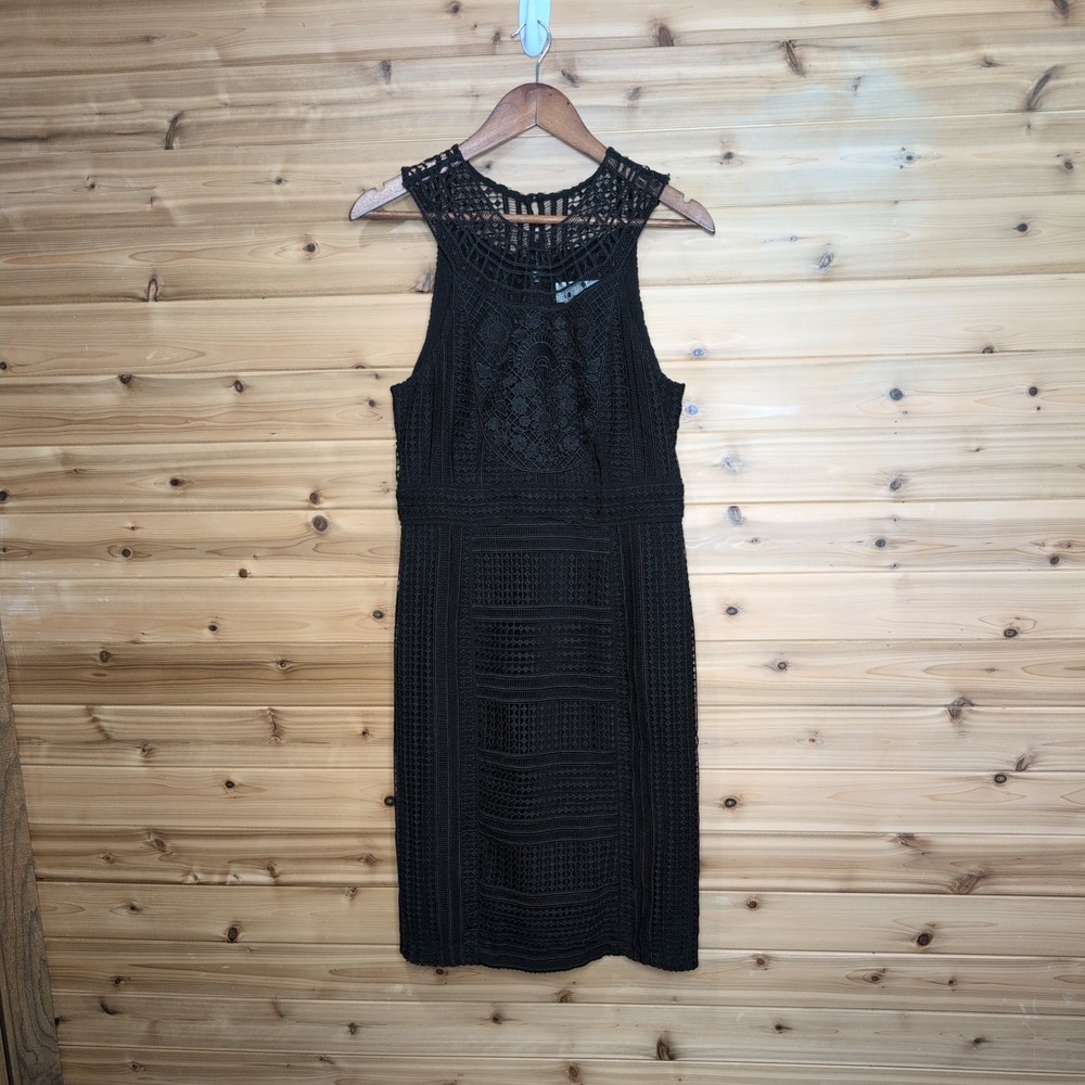 Anthropologie Black Lace Sleeveless‎ Sheath Dress Floral Geometric Size 8 NWT